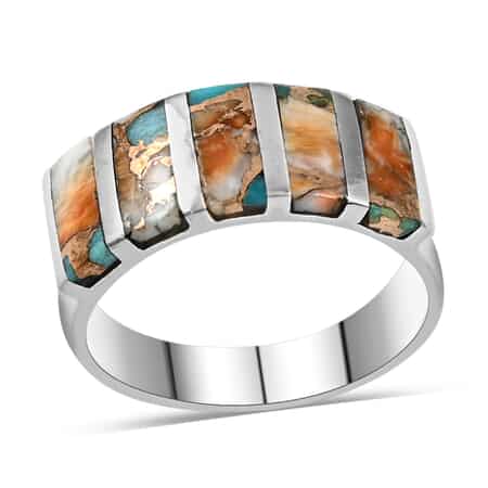 SANTA FE Style Spiny Turquoise 5 Stone Ring in Sterling Silver (Size 6.0) 0.45 ctw image number 0