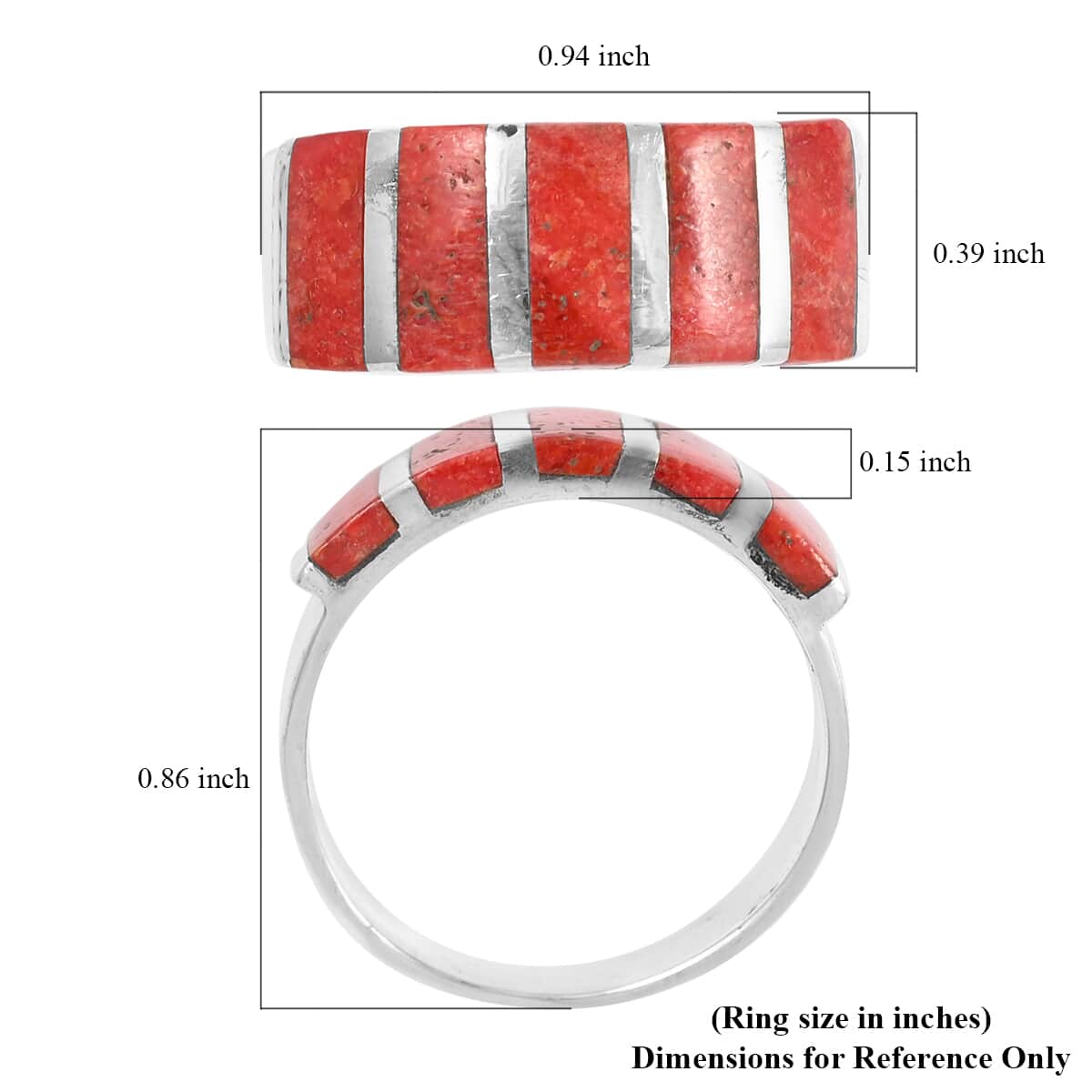 SANTA FE Style Coral 5 Stone Ring in Sterling Silver (Size 10.0) image number 4