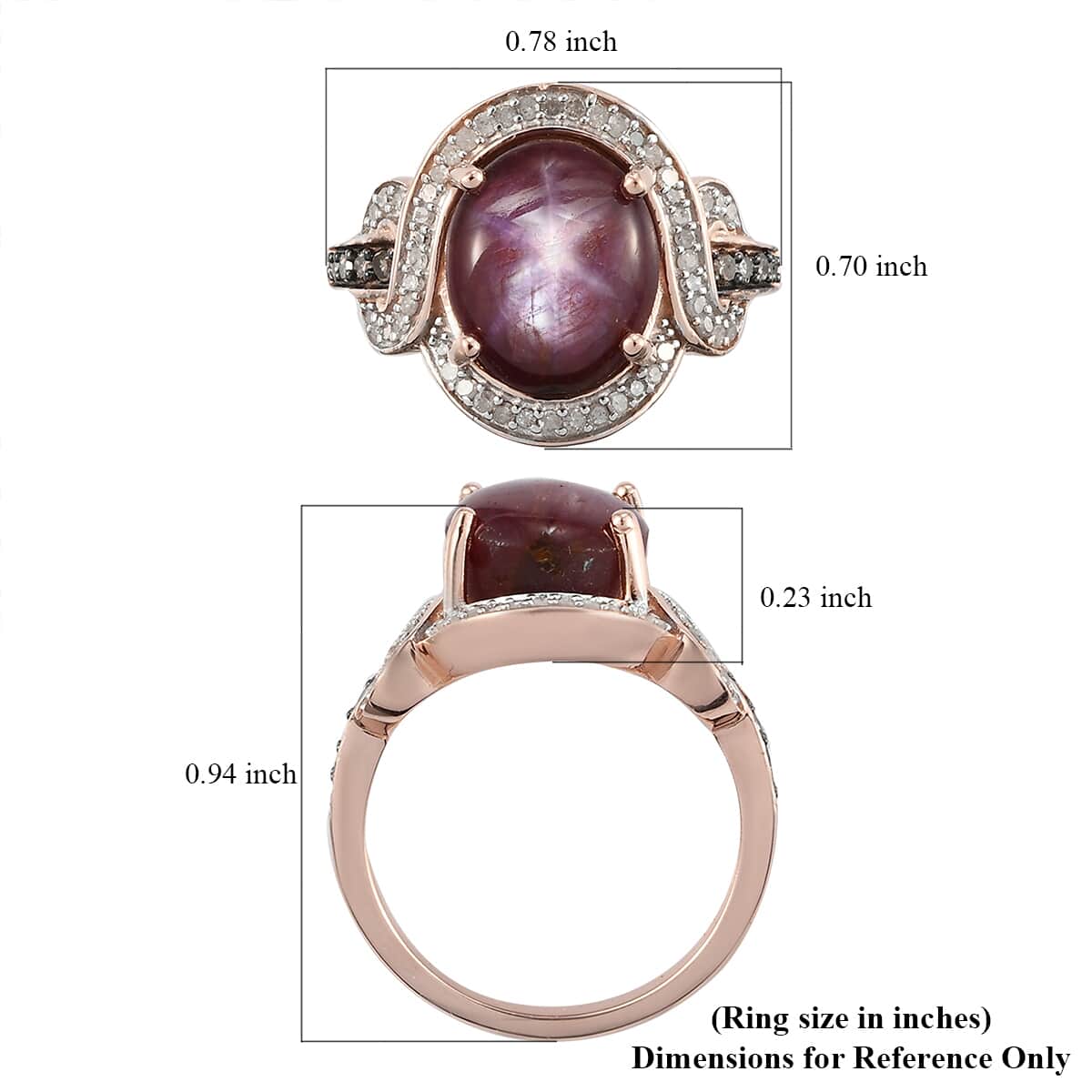 Indian Star Ruby, Natural Champagne and White Diamond Ring in Vermeil Rose Gold Over Sterling Silver (Size 6.0) 6.75 ctw image number 5