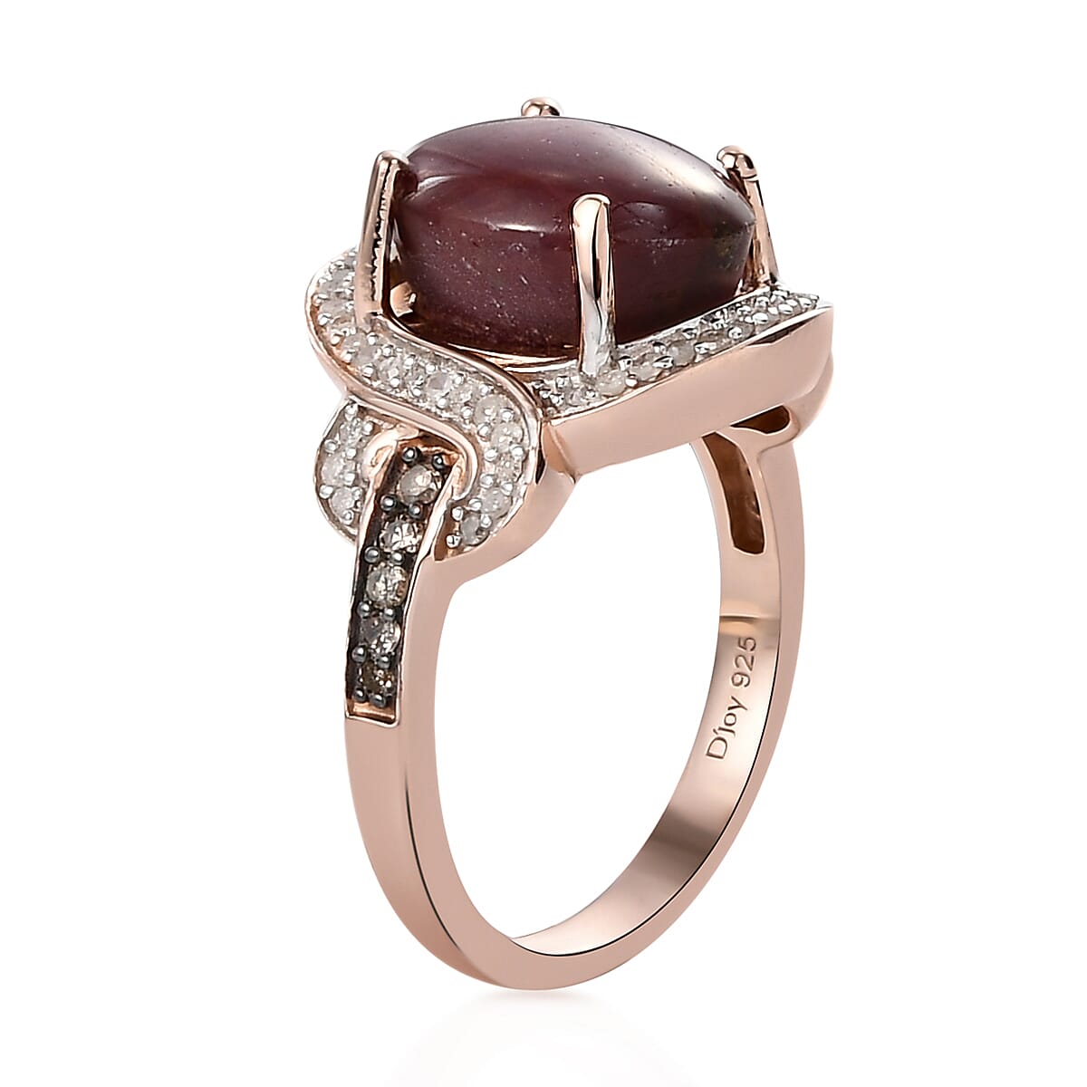 Indian Star Ruby, Natural Champagne and White Diamond Ring in Vermeil Rose Gold Over Sterling Silver (Size 7.0) 6.75 ctw image number 3