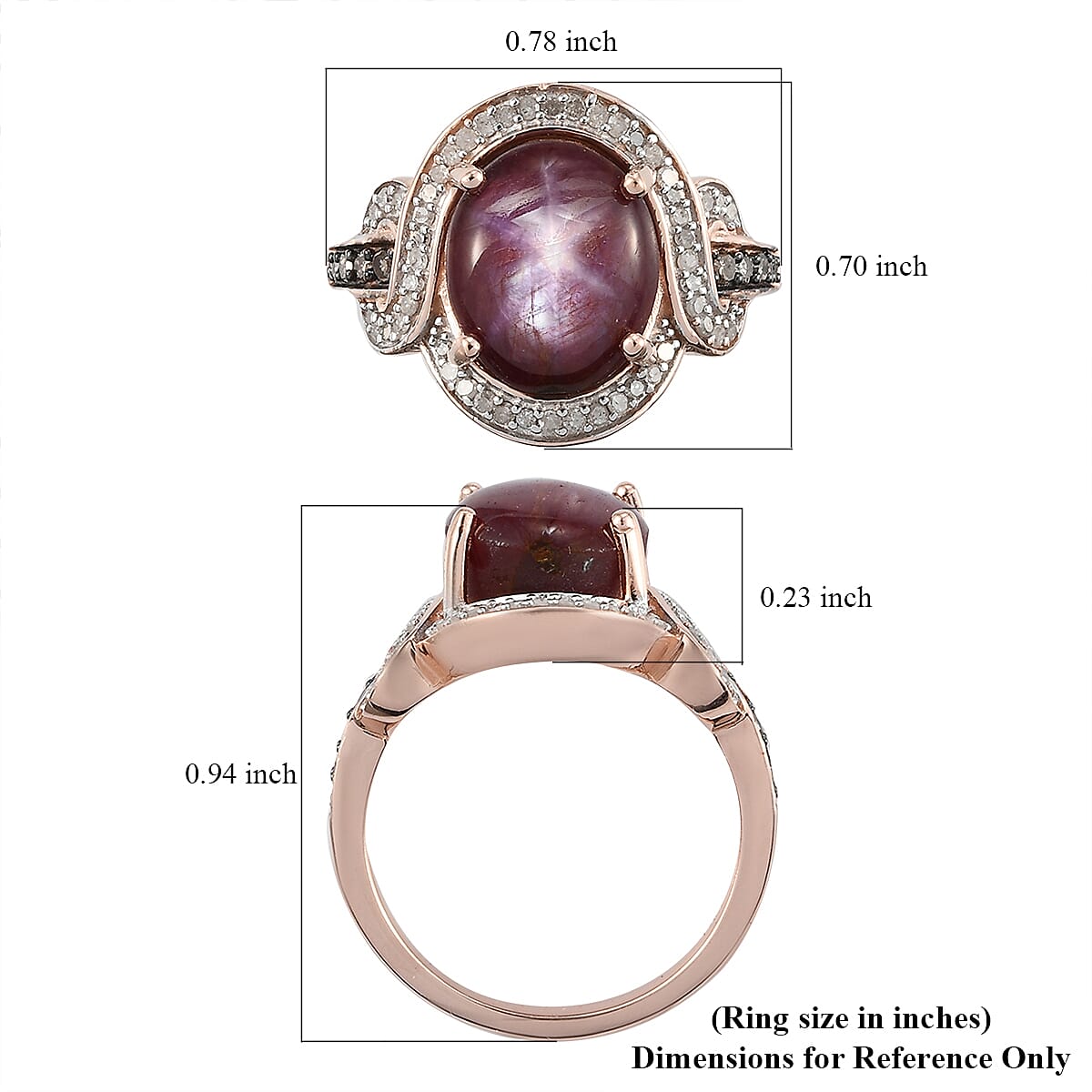 Indian Star Ruby, Natural Champagne and White Diamond Ring in Vermeil Rose Gold Over Sterling Silver (Size 7.0) 6.75 ctw image number 5