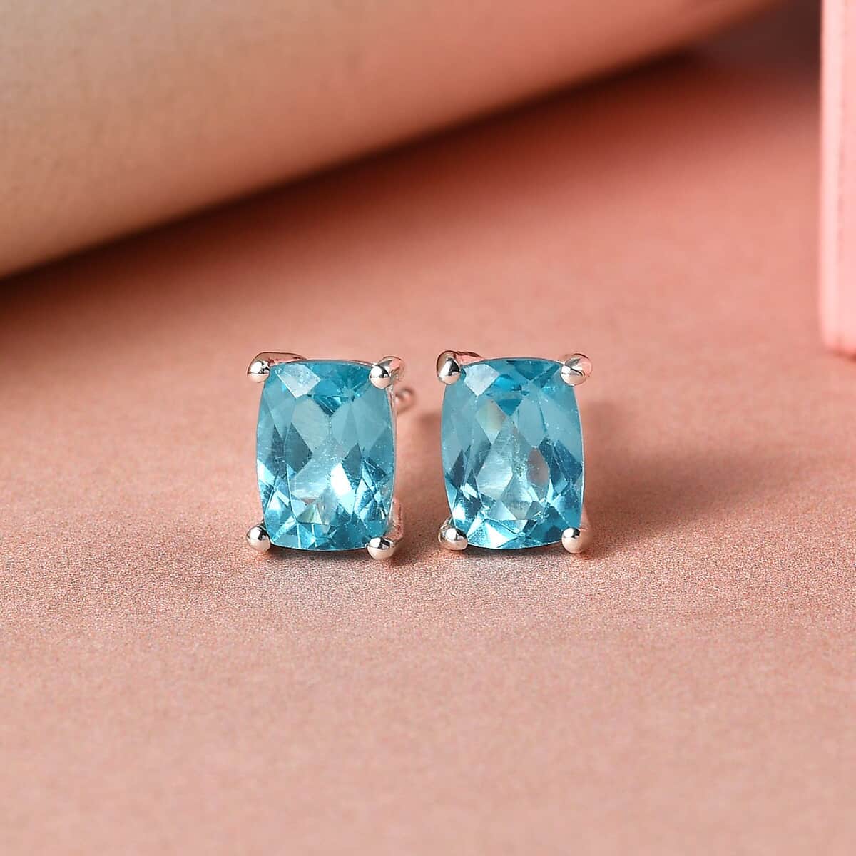 Madagascar Paraiba Apatite Solitaire Stud Earrings in Sterling Silver 2.00 ctw image number 1