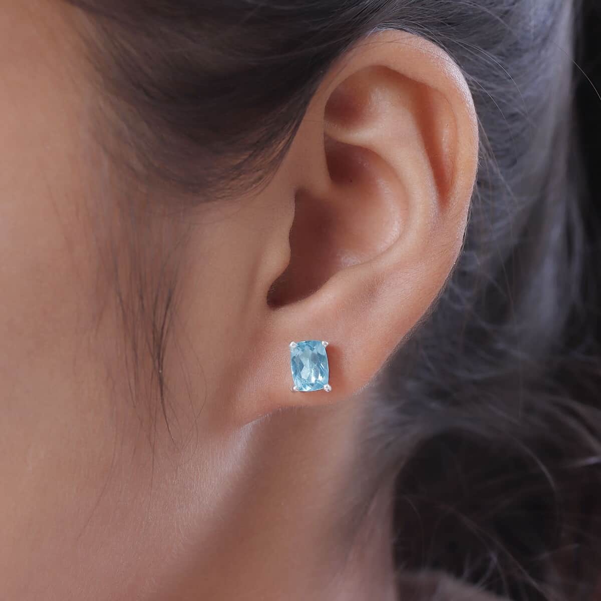 Madagascar Paraiba Apatite Solitaire Stud Earrings in Sterling Silver 2.00 ctw image number 2