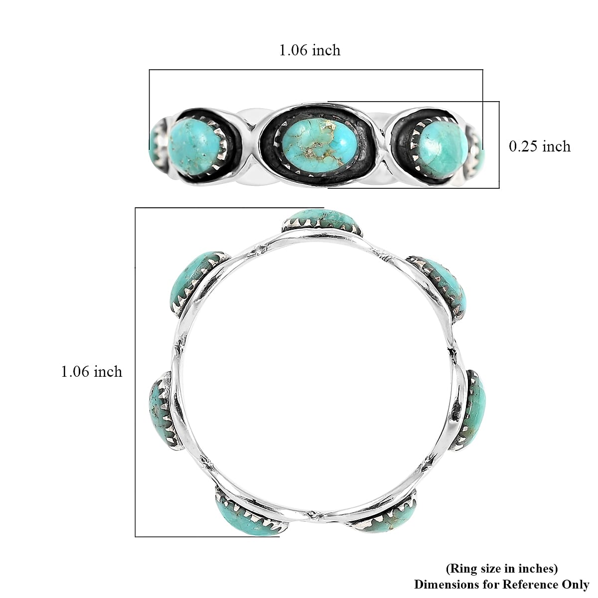Santa Fe Style Kingman Turquoise Eternity Ring in Sterling Silver (Size 6.0) 0.10 ctw image number 5