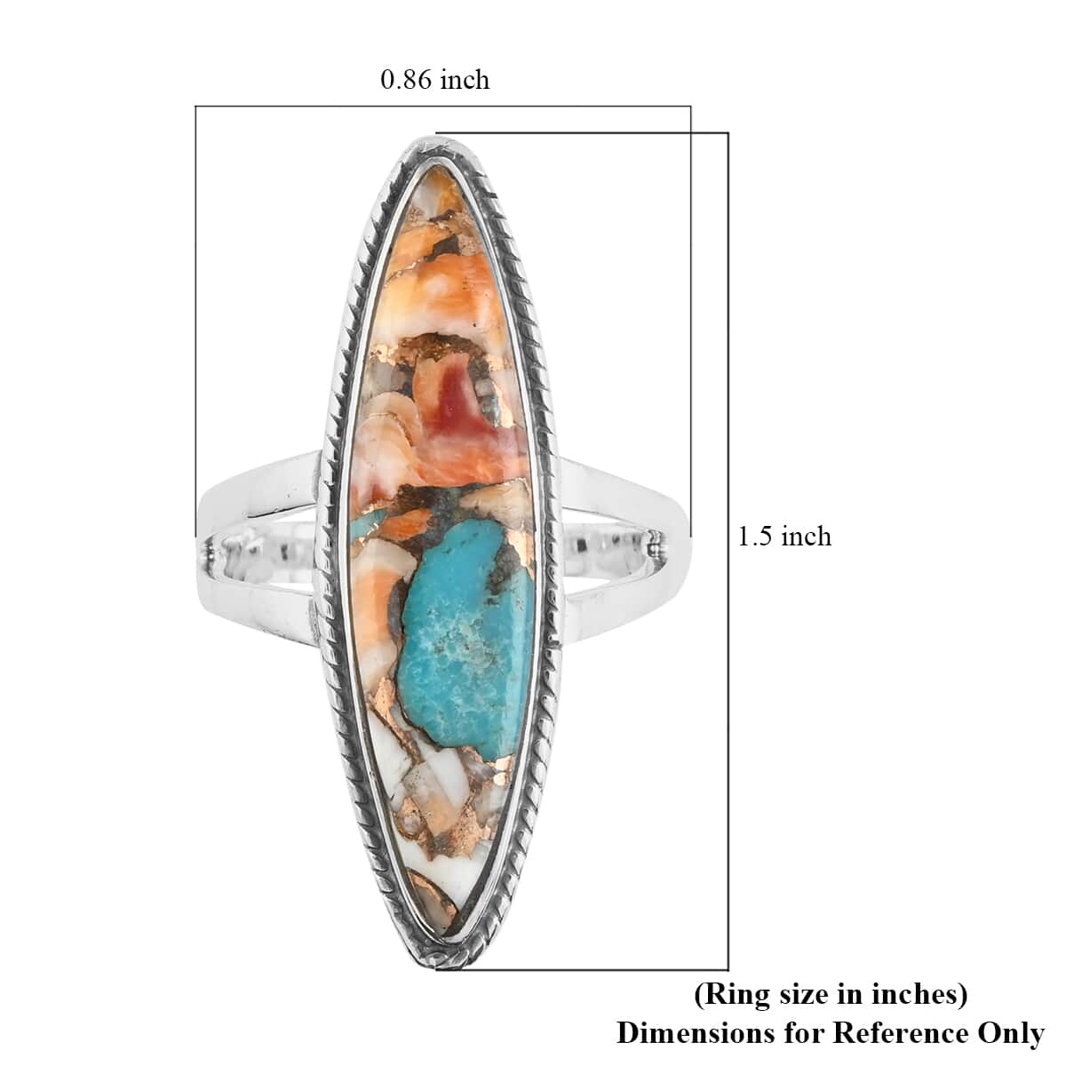 Santa Fe Style Spiny Turquoise Elongated Split Shank Ring in Sterling Silver (Size 11.0) 1.40 ctw image number 3