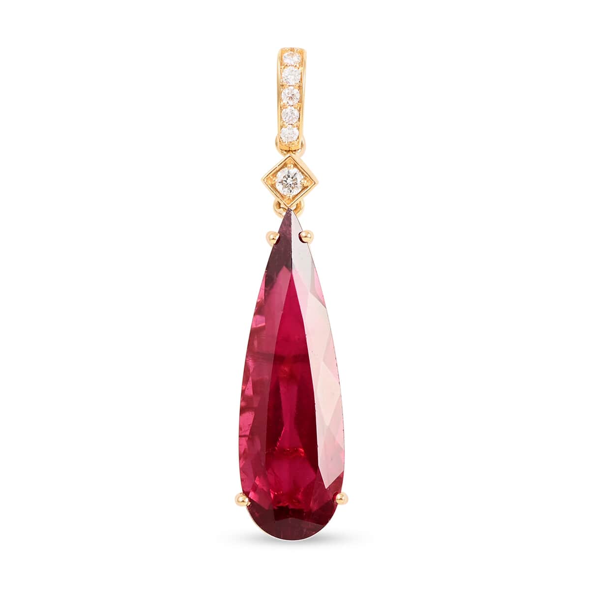 One Of A Kind Certified Iliana 18K Yellow Gold AAA Ouro Fino Rubellite and G-H SI Diamond Drop Pendant 5.50 ctw image number 0