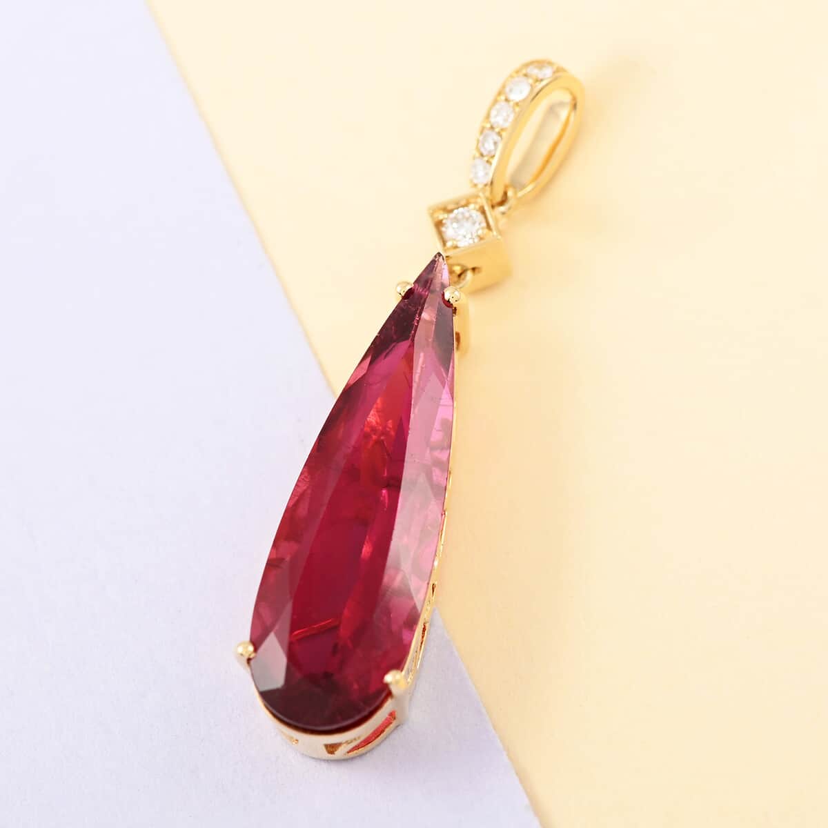 One Of A Kind Certified Iliana 18K Yellow Gold AAA Ouro Fino Rubellite and G-H SI Diamond Drop Pendant 5.50 ctw image number 1