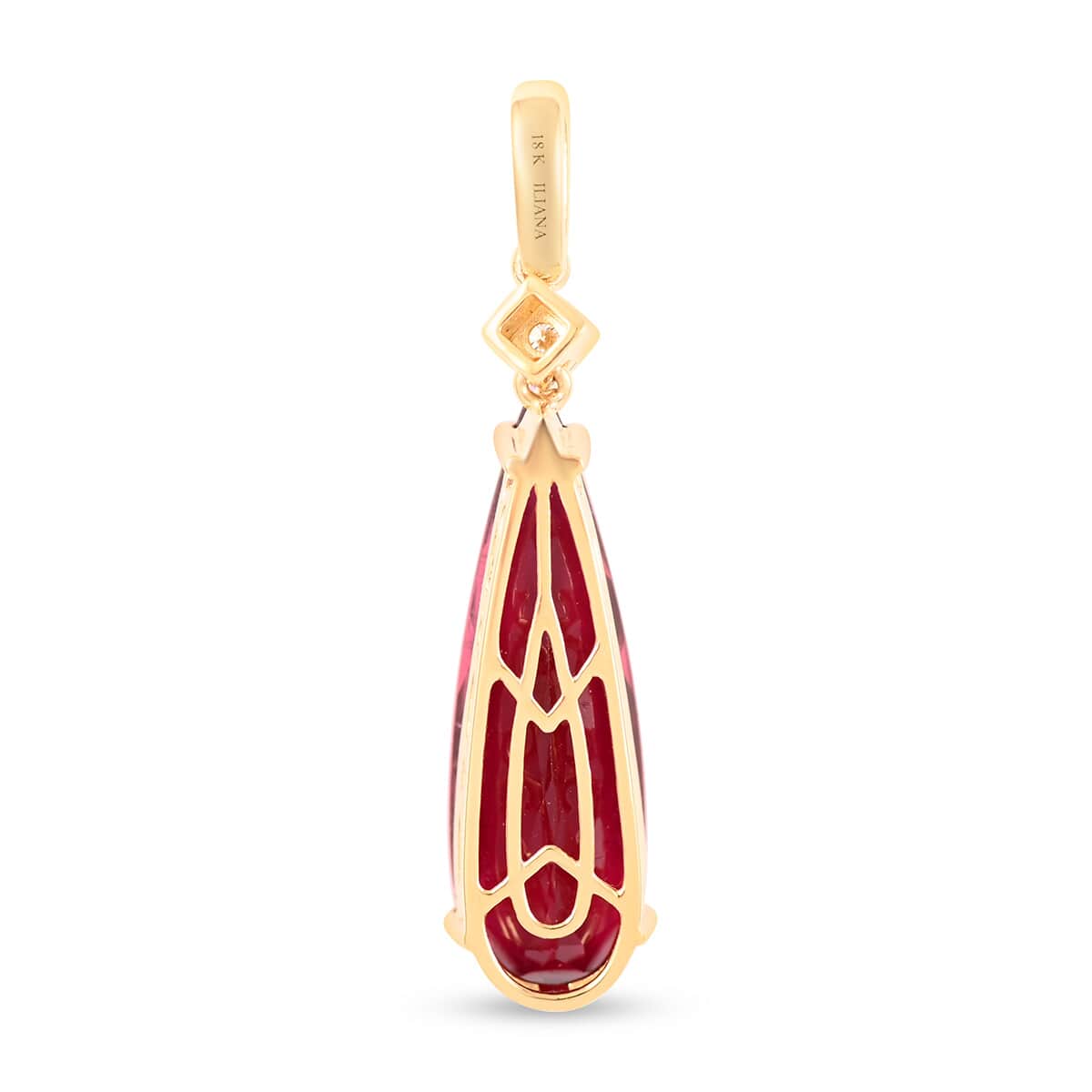One Of A Kind Certified Iliana 18K Yellow Gold AAA Ouro Fino Rubellite and G-H SI Diamond Drop Pendant 5.50 ctw image number 3