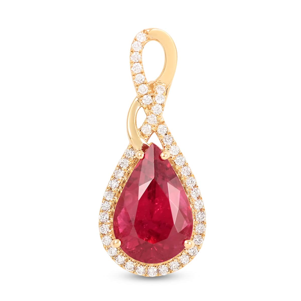 ONE OF A KIND Certified & Appraised ILIANA 18K Yellow Gold AAA Ouro Fino Rubellite and G-H SI Diamond Pendant 3.60 Grams 5.70 ctw image number 0