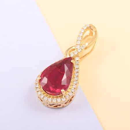 ONE OF A KIND Certified & Appraised ILIANA 18K Yellow Gold AAA Ouro Fino Rubellite and G-H SI Diamond Pendant 3.60 Grams 5.70 ctw image number 1