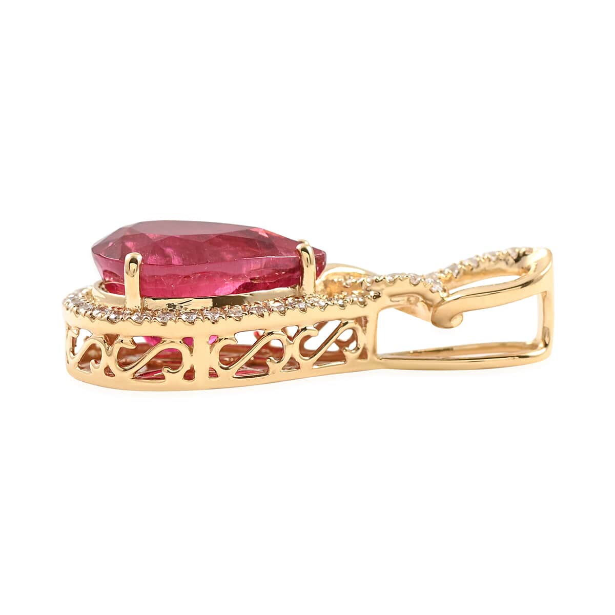 ONE OF A KIND Certified & Appraised ILIANA 18K Yellow Gold AAA Ouro Fino Rubellite and G-H SI Diamond Pendant 3.60 Grams 5.70 ctw image number 2