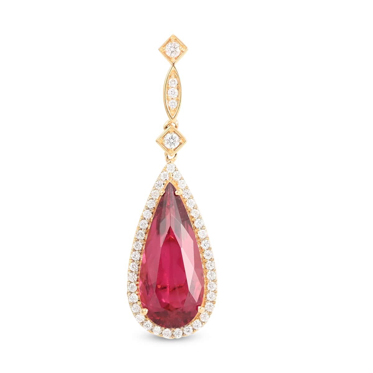One Of A Kind Certified & Appraised ILIANA 18K Yellow Gold AAA Ouro Fino Rubellite and G-H SI Diamond Halo Pendant 3.65 Grams 5.00 ctw image number 0
