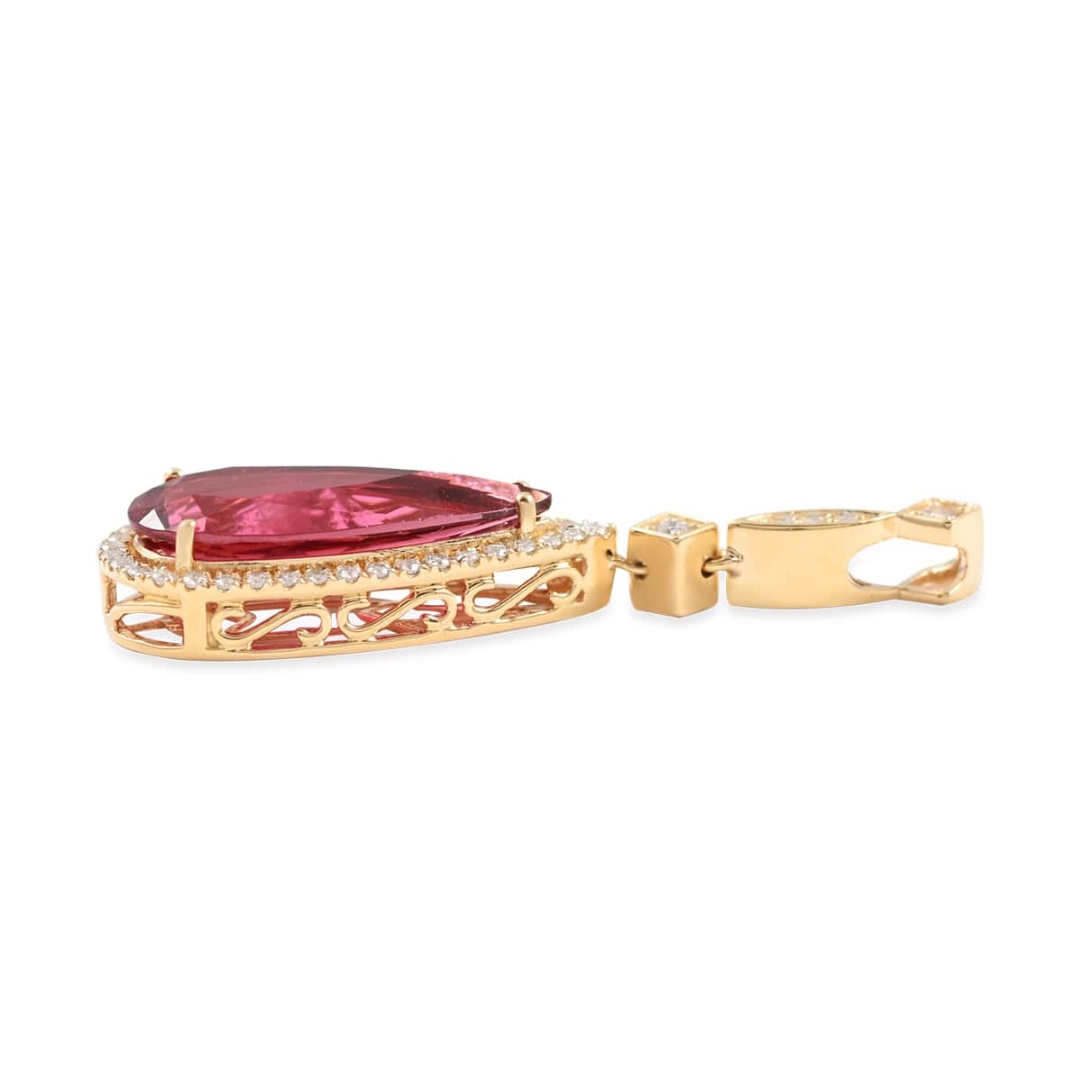 One Of A Kind Certified & Appraised ILIANA 18K Yellow Gold AAA Ouro Fino Rubellite and G-H SI Diamond Halo Pendant 3.65 Grams 5.00 ctw image number 2