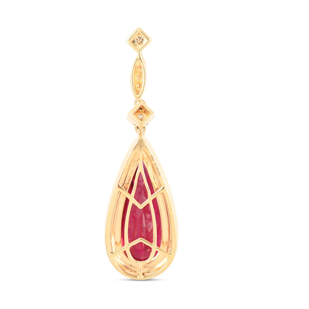 One Of A Kind Certified & Appraised ILIANA 18K Yellow Gold AAA Ouro Fino Rubellite and G-H SI Diamond Halo Pendant 3.65 Grams 5.00 ctw image number 3