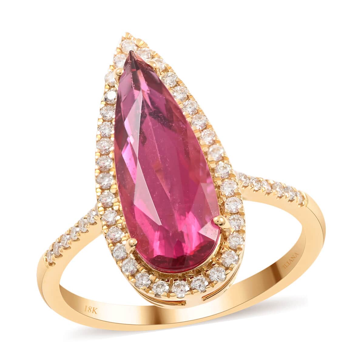 One Of A Kind Certified & Appraised ILIANA 18K Yellow Gold AAA Ouro Fino Rubellite and G-H SI Diamond Halo Ring (Size 7.0) 3.40 ctw image number 0