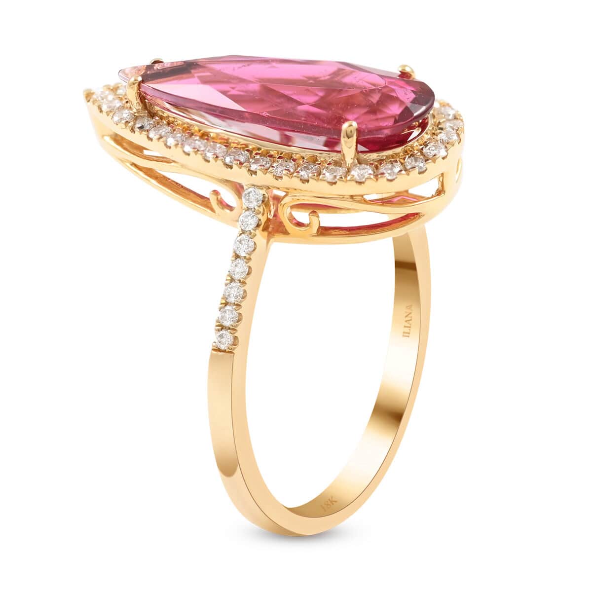 One Of A Kind Certified & Appraised ILIANA 18K Yellow Gold AAA Ouro Fino Rubellite and G-H SI Diamond Halo Ring (Size 7.0) 3.40 ctw image number 3