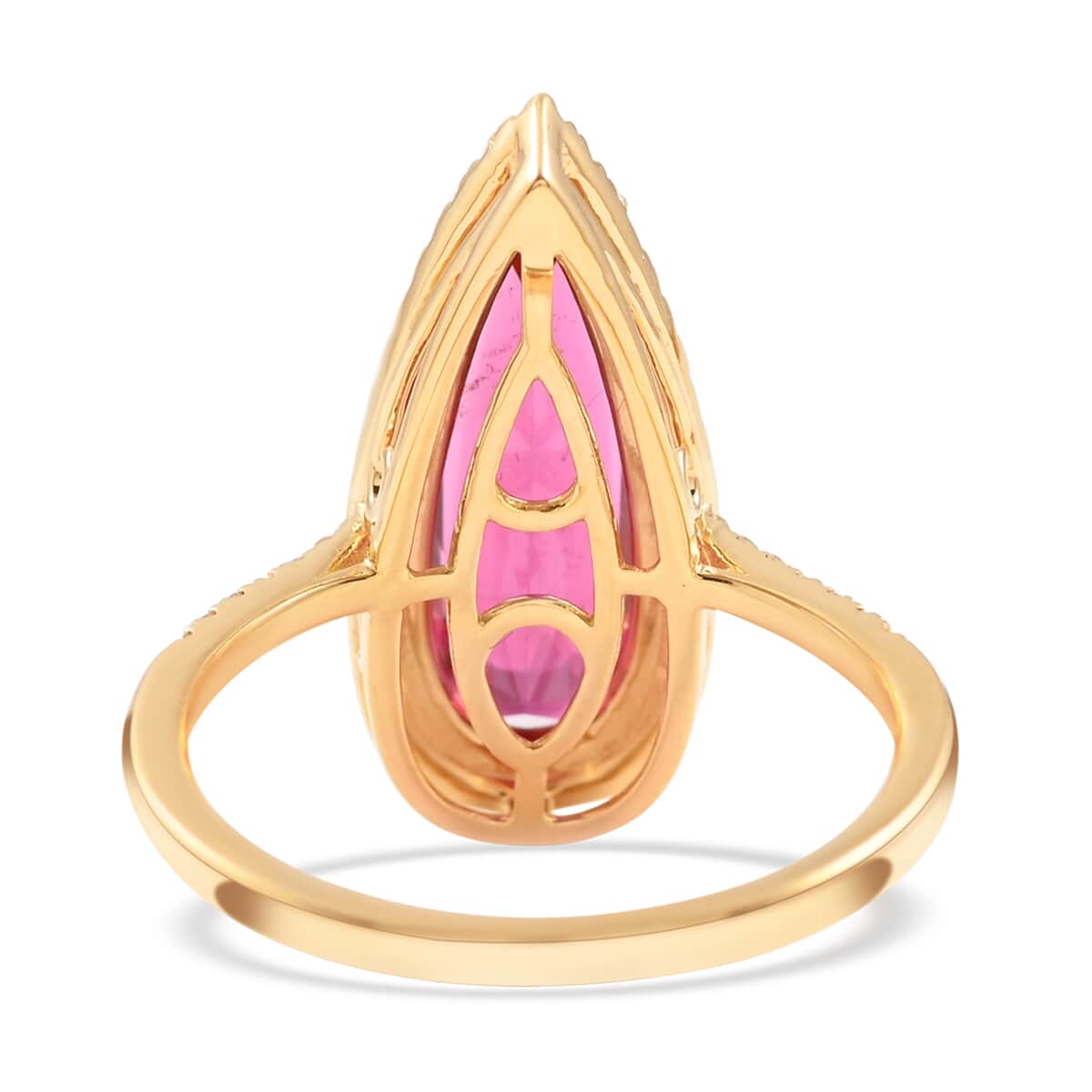 One Of A Kind Certified & Appraised ILIANA 18K Yellow Gold AAA Ouro Fino Rubellite and G-H SI Diamond Halo Ring (Size 7.0) 3.40 ctw image number 4