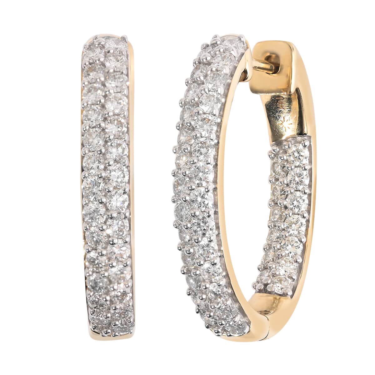 NY Closeout 14K Yellow Gold G-H SI Diamond Oval Hoop Earrings 9 Grams 2.00 ctw image number 0