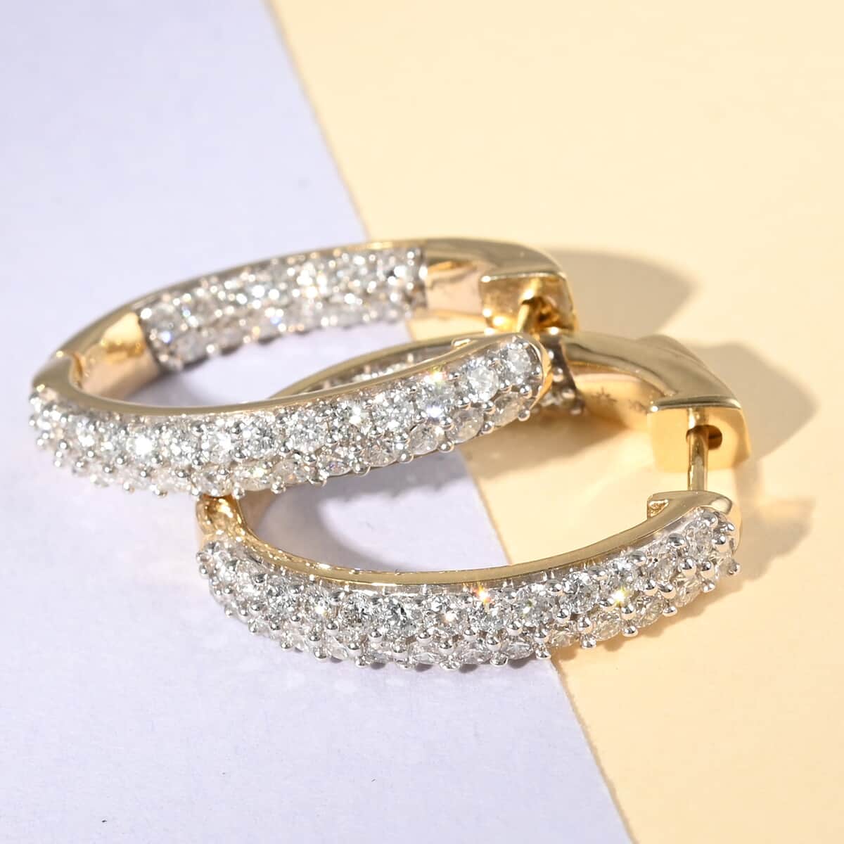 NY Closeout 14K Yellow Gold G-H SI Diamond Oval Hoop Earrings 9 Grams 2.00 ctw image number 1