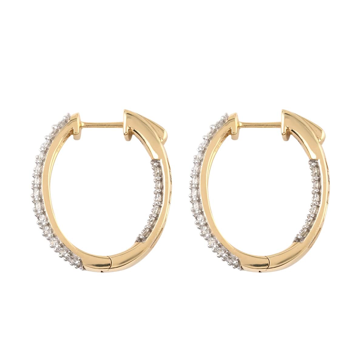 NY Closeout 14K Yellow Gold G-H SI Diamond Oval Hoop Earrings 9 Grams 2.00 ctw image number 3