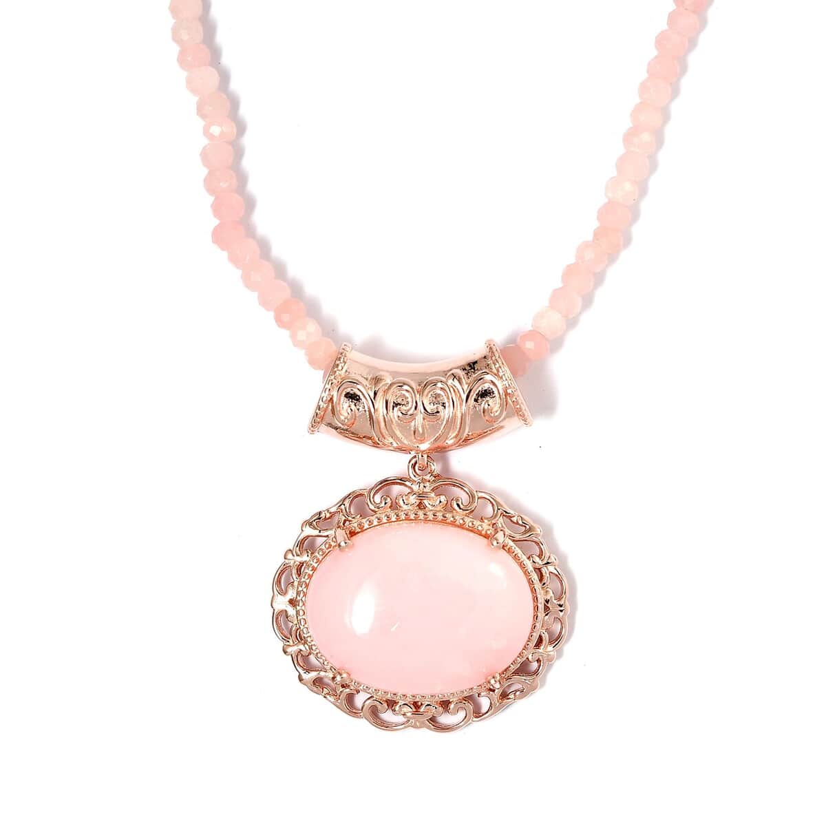 Peruvian Pink Opal Pendant with Beaded Necklace 18 Inches in Vermeil Rose Gold Over Sterling Silver 43.35 ctw image number 0