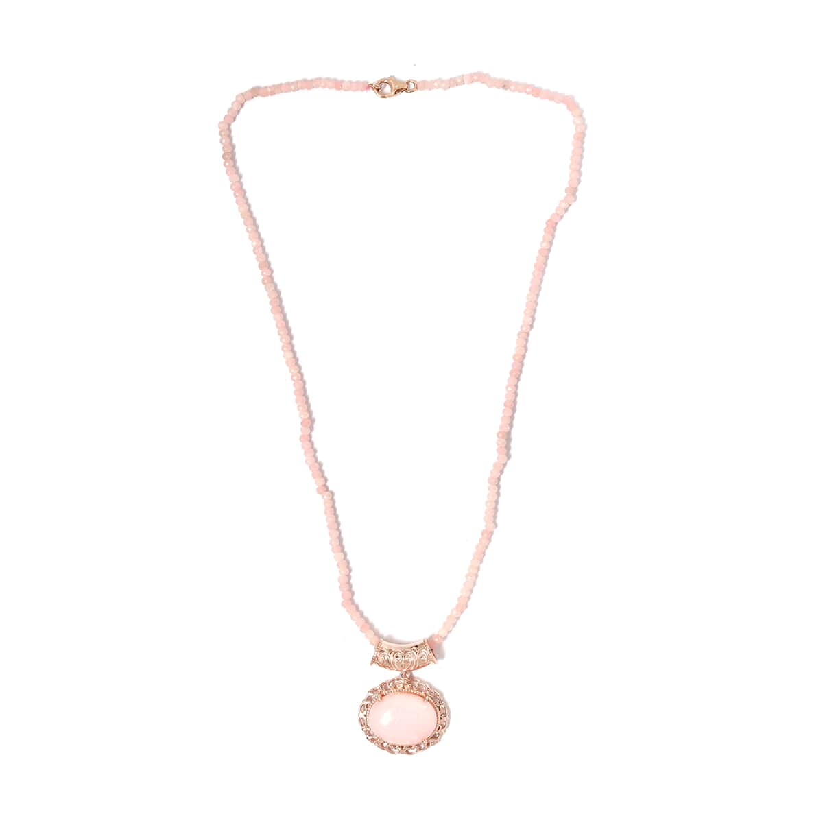 Peruvian Pink Opal Pendant with Beaded Necklace 18 Inches in Vermeil Rose Gold Over Sterling Silver 43.35 ctw image number 2