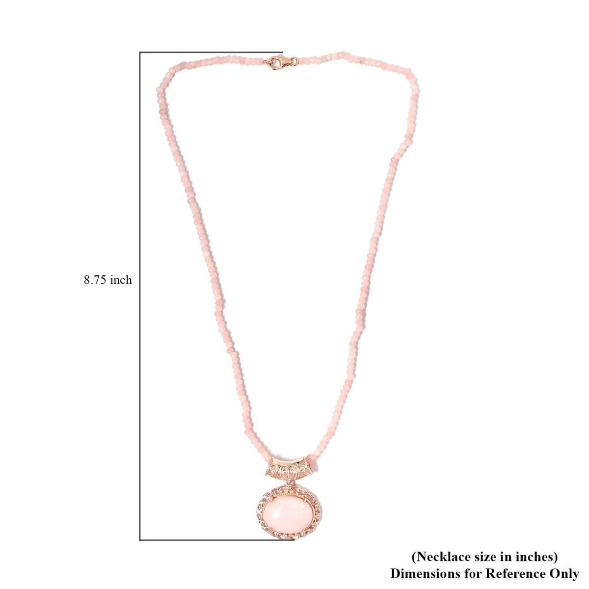 Peruvian Pink Opal Pendant with Beaded Necklace 18 Inches in Vermeil Rose Gold Over Sterling Silver 43.35 ctw image number 4