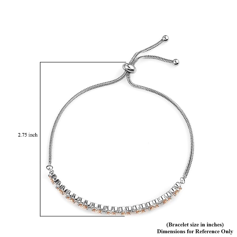 Karis Simulated Champagne Diamond Bolo Bracelet in Platinum Bond and Stainless Steel 4.85 ctw , Tarnish-Free, Waterproof, Sweat Proof Jewelry