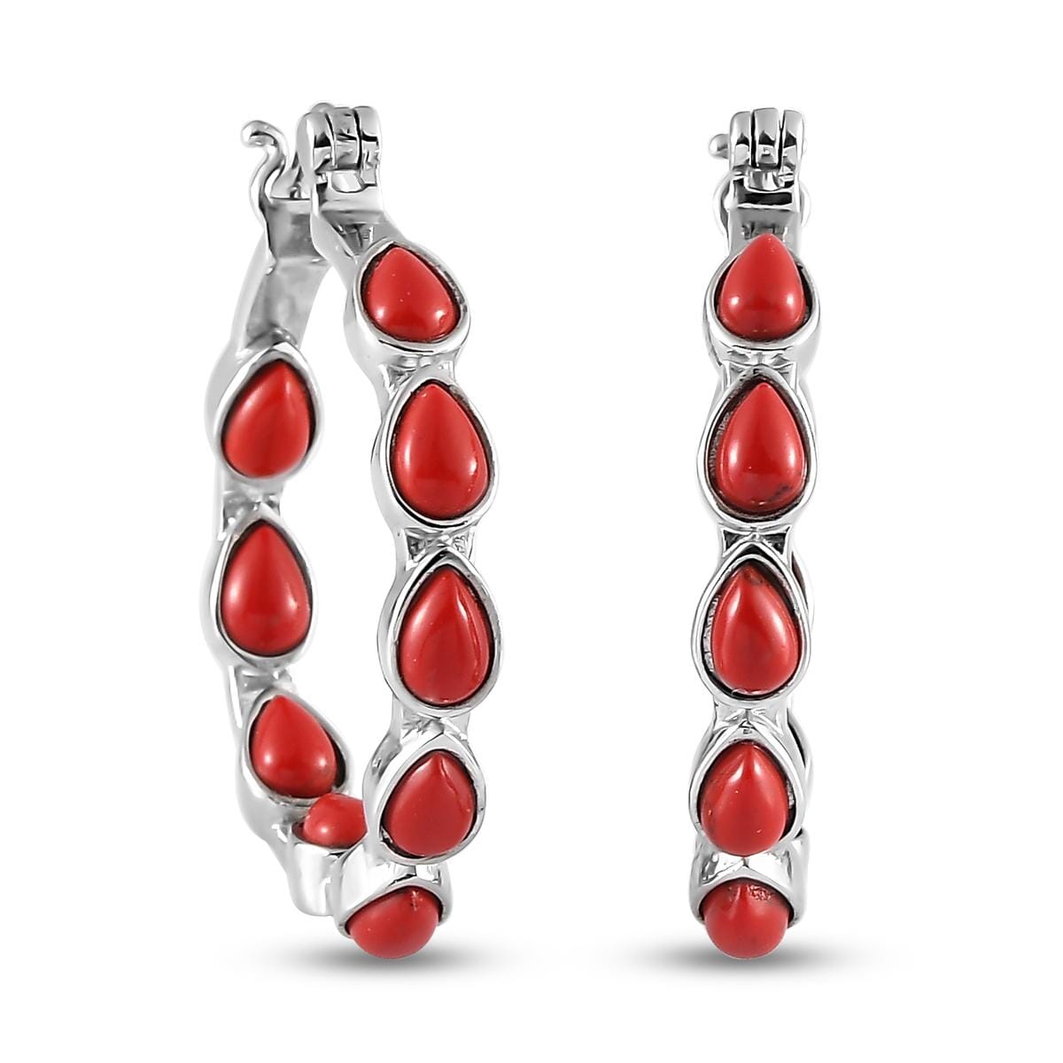 Red Howlite Inside Out Hoop Earrings in Stainless Steel 6.15 ctw image number 0