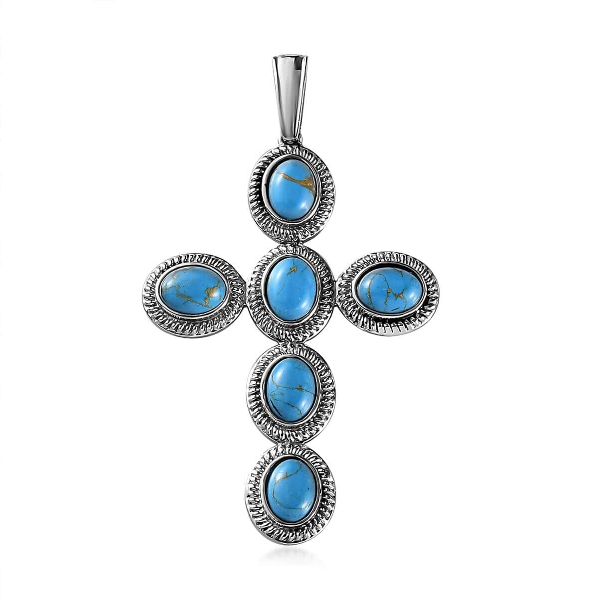 Mojave Blue Turquoise Cross Pendant in Stainless Steel 6.75 ctw image number 0