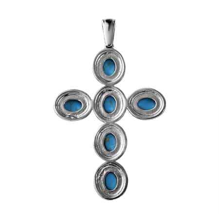 Mojave Blue Turquoise Cross Pendant in Stainless Steel 6.75 ctw image number 3