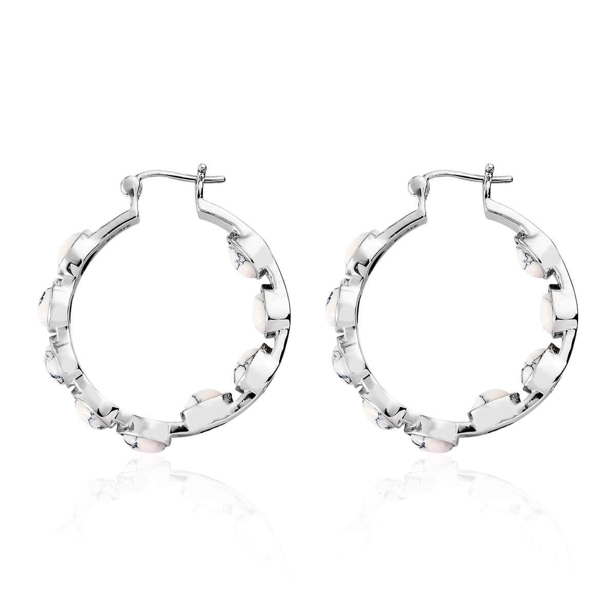 White Howlite Inside Out Hoop Earrings in Stainless Steel 6.50 ctw image number 3
