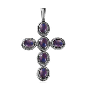 Mojave Purple Turquoise Cross Pendant in Stainless Steel 7.65 ctw