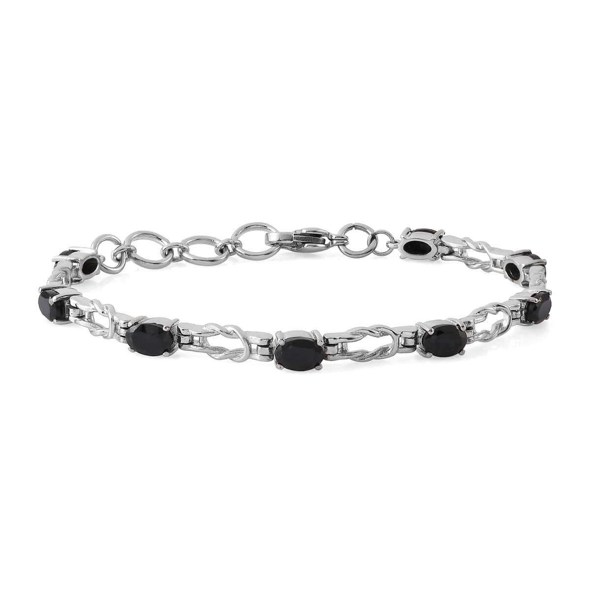Natural Thai Black Spinel Line Bracelet in Stainless Steel (7.25 In) 4.75 ctw image number 0