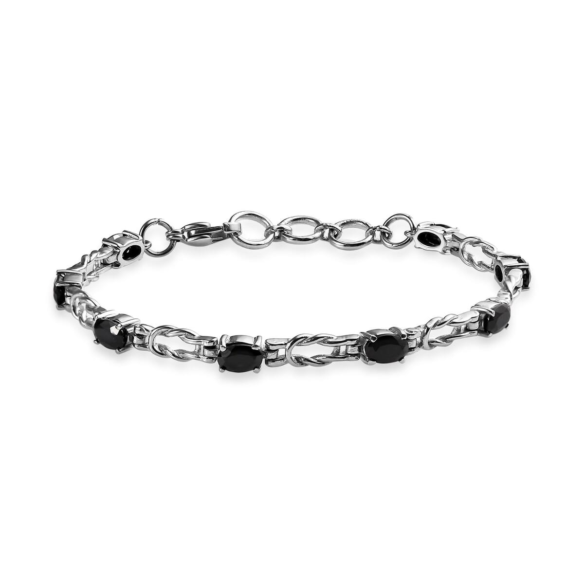 Thai Black Spinel Line Bracelet in Stainless Steel (7.25 In) 4.75 ctw image number 0