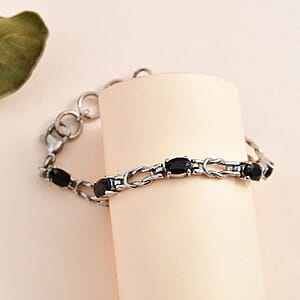 Thai Black Spinel 4.75 ctw Line Bracelet in Stainless Steel (7.25 In)