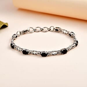 Thai Black Spinel 4.75 ctw Line Bracelet in Stainless Steel (7.25 In)