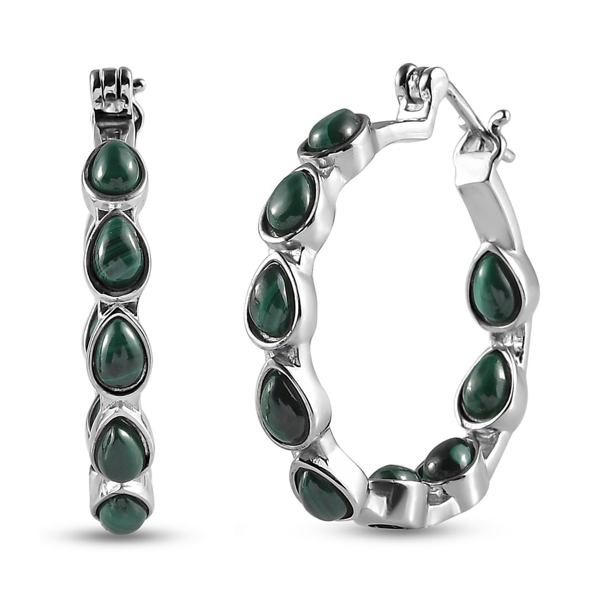 African Malachite Inside Out Hoop Earrings in Stainless Steel 11.50 ctw image number 0