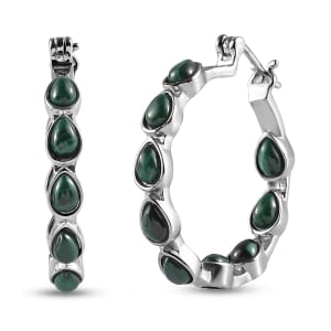 African Malachite Inside Out Hoop Earrings in Stainless Steel 11.50 ctw