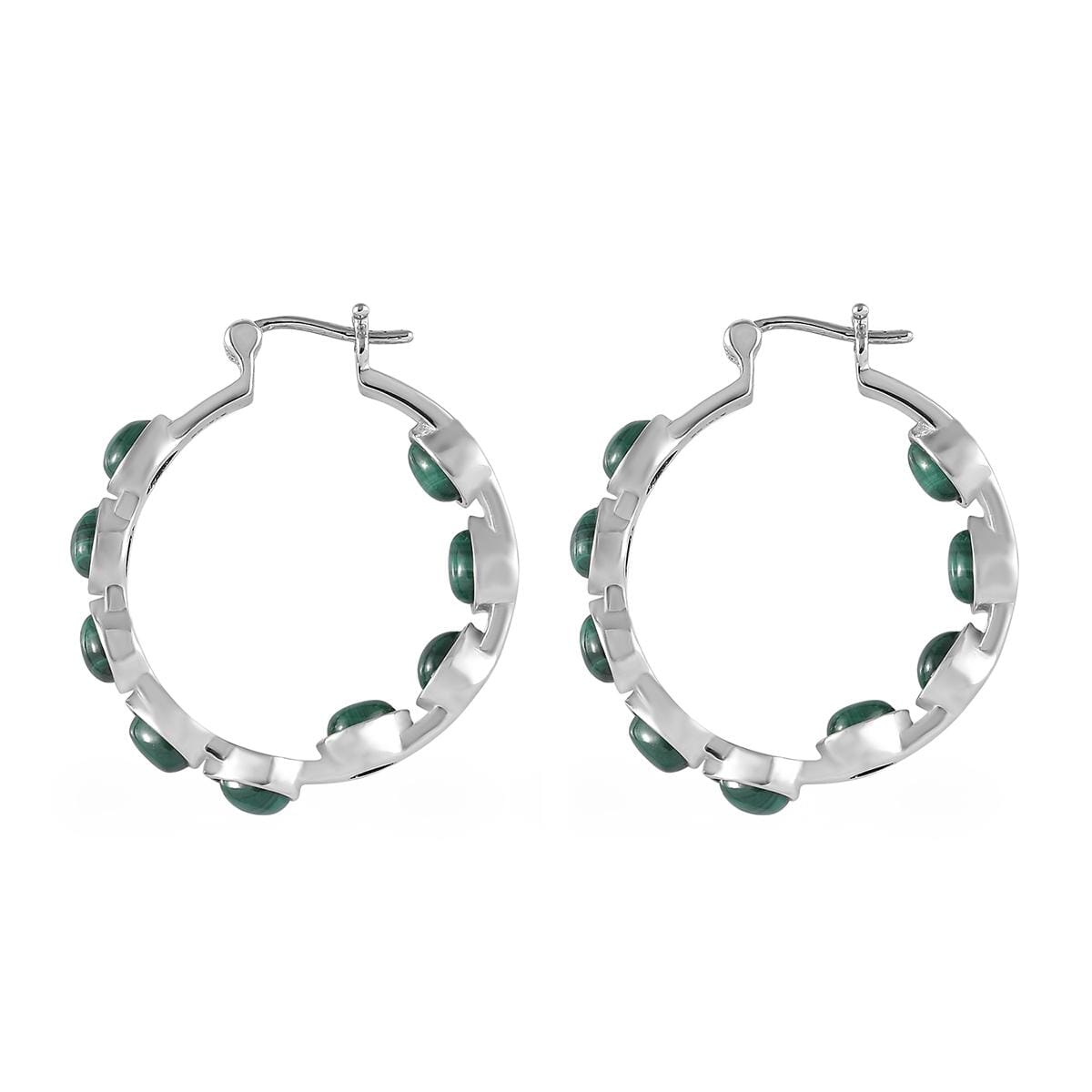 African Malachite Inside Out Hoop Earrings in Stainless Steel 11.50 ctw image number 3