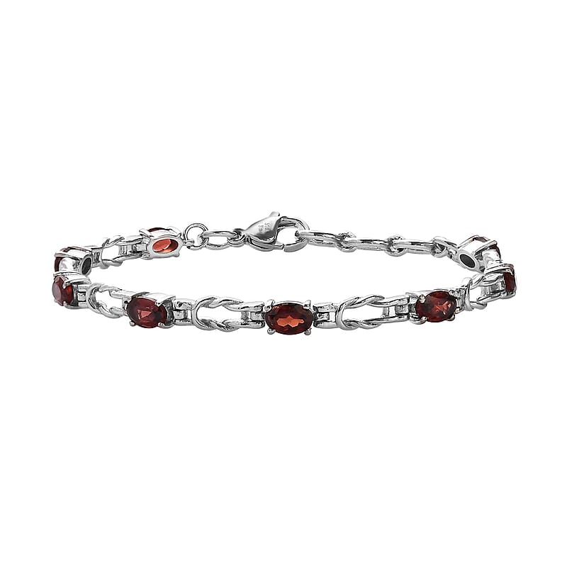 Mozambique Garnet 4.35 ctw Line Bracelet in Stainless Steel (7.25 In)