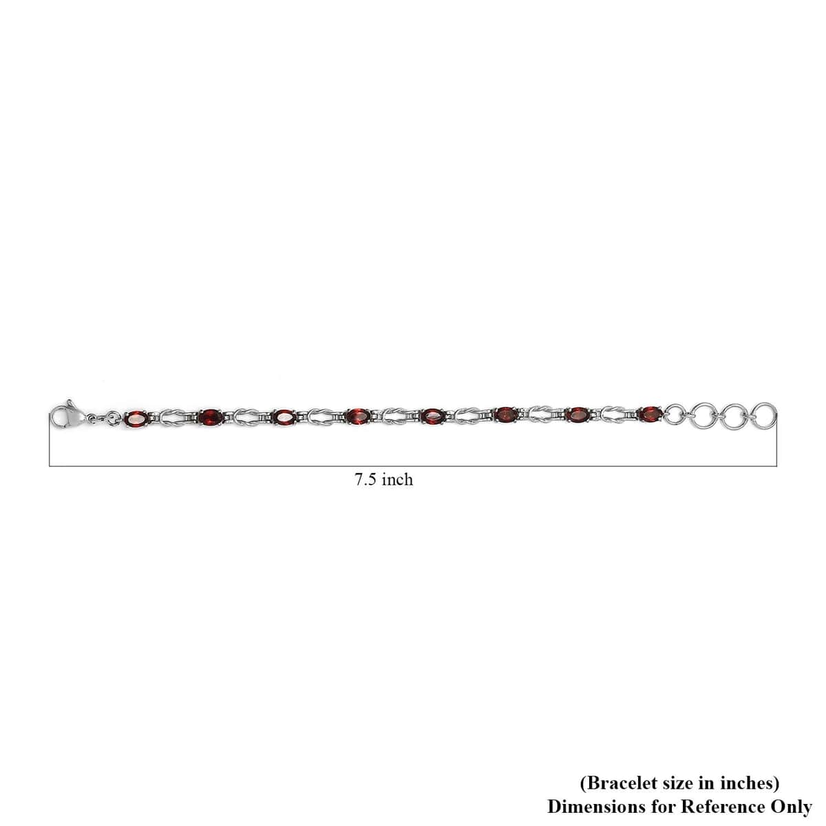 Mozambique Garnet Line Bracelet in Stainless Steel (7.25 In) 4.35 ctw , Tarnish-Free, Waterproof, Sweat Proof Jewelry image number 4