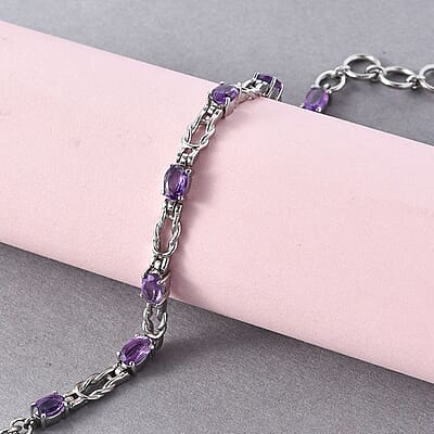 Amethyst 3.35 ctw Line Bracelet in Stainless Steel (7.25 In), Tarnish-Free, Waterproof, Sweat Proof Jewelry
