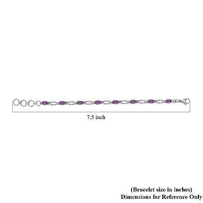 Amethyst 3.35 ctw Line Bracelet in Stainless Steel (7.25 In), Tarnish-Free, Waterproof, Sweat Proof Jewelry
