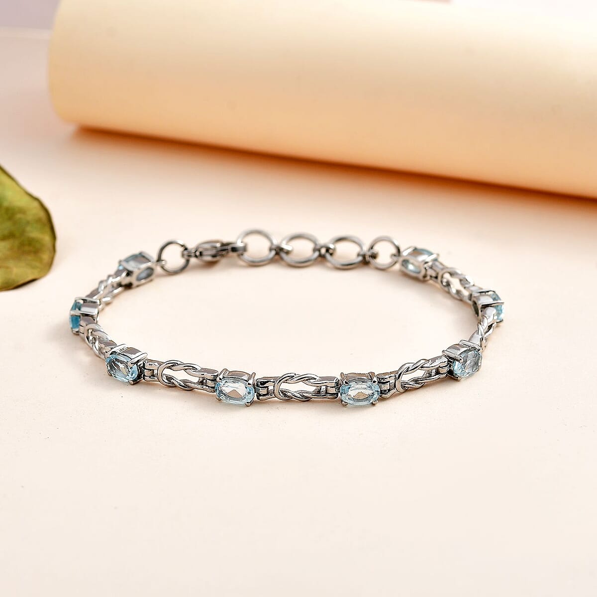 Sky Blue Topaz 5.10 ctw Line Bracelet in Stainless Steel (7.25 In) image number 1