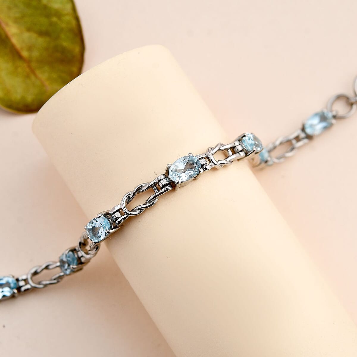 Sky Blue Topaz 5.10 ctw Line Bracelet in Stainless Steel (7.25 In) image number 2