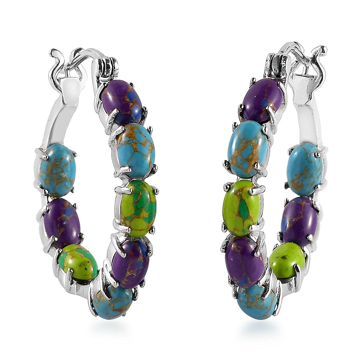 Mojave Multi Turquoise Hoop Earrings in Stainless Steel 7.40 ctw image number 0