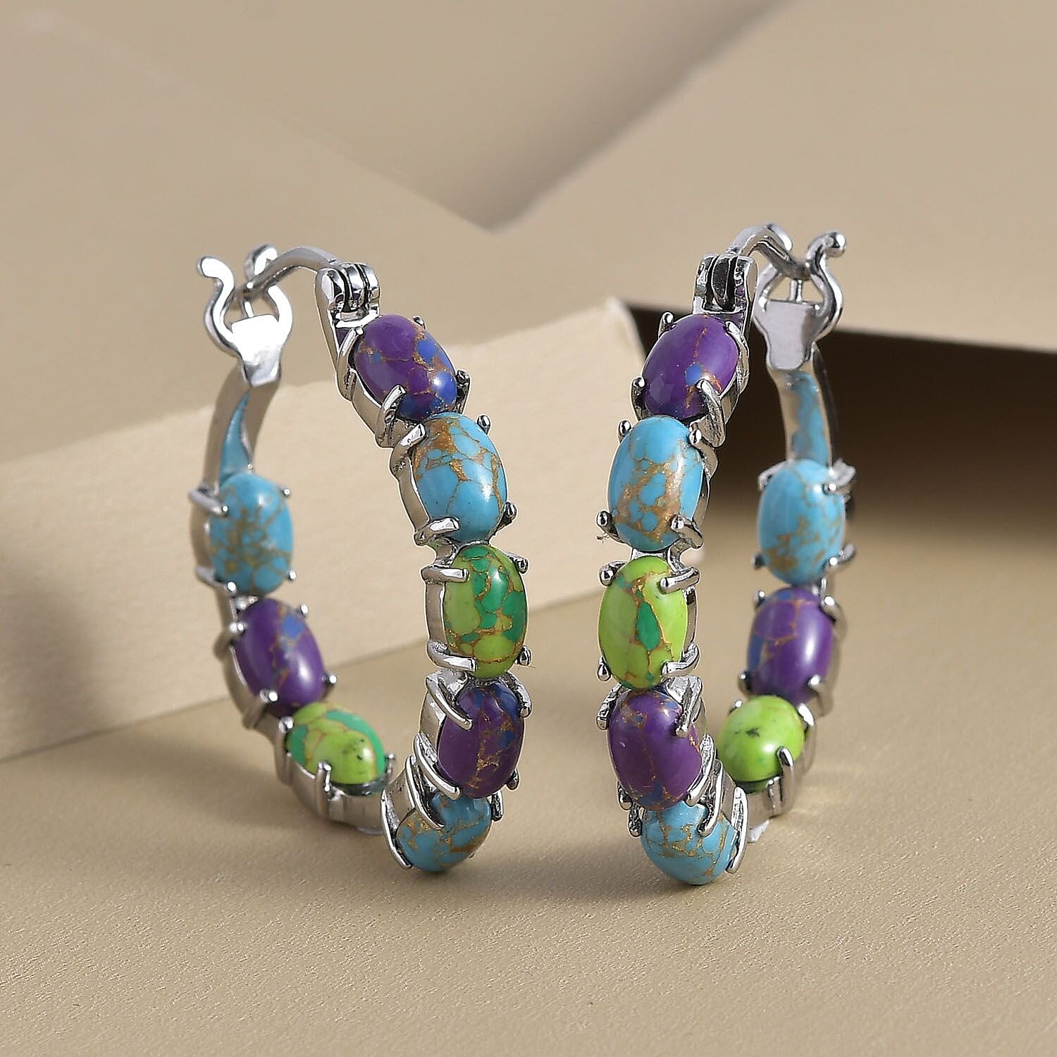 Mojave Multi Turquoise Hoop Earrings in Stainless Steel 7.40 ctw