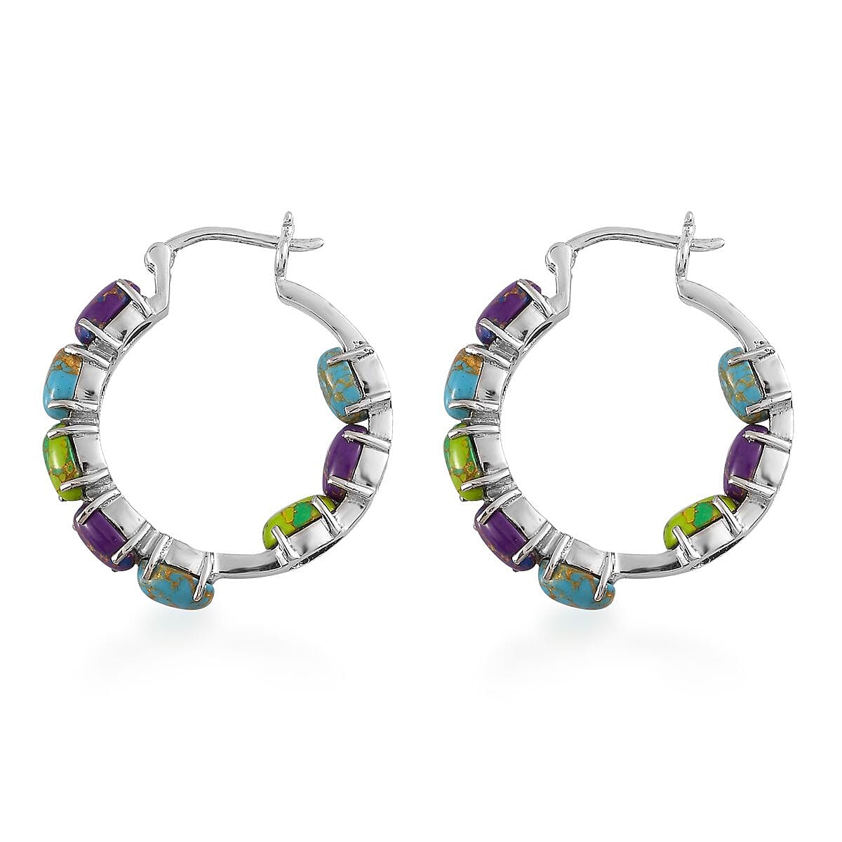 Mojave Multi Turquoise Hoop Earrings in Stainless Steel 7.40 ctw