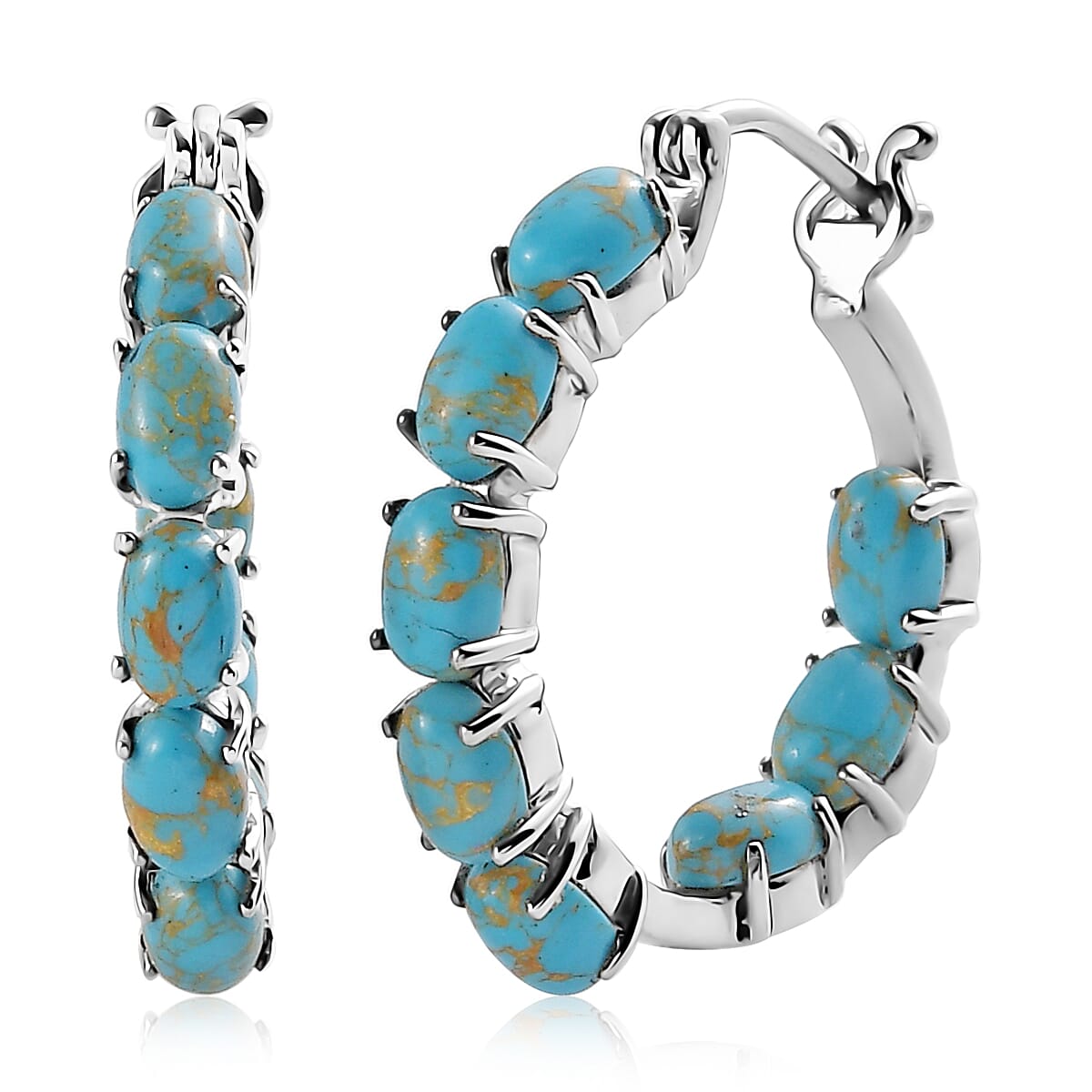 Mojave Blue Turquoise Hoop Earrings in Stainless Steel 7.65 ctw image number 0